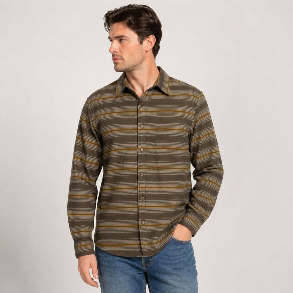 Eddie Bauer Men's Field Flannel Flex Shirt 2.0 DK Fatigue Classic Fit NWT